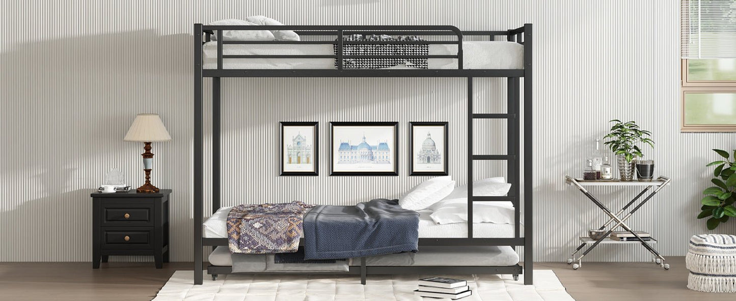 Twin XL over Twin XL Metal Bunk Bed with Twin Size Trundle, Black - 1st Choice Furniture Direct