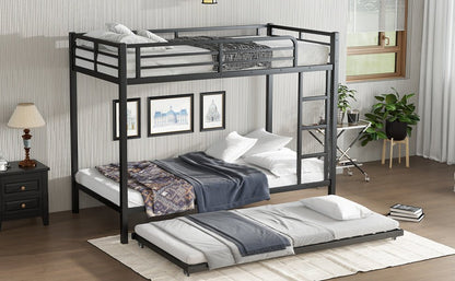 Twin XL over Twin XL Metal Bunk Bed with Twin Size Trundle, Black - 1st Choice Furniture Direct