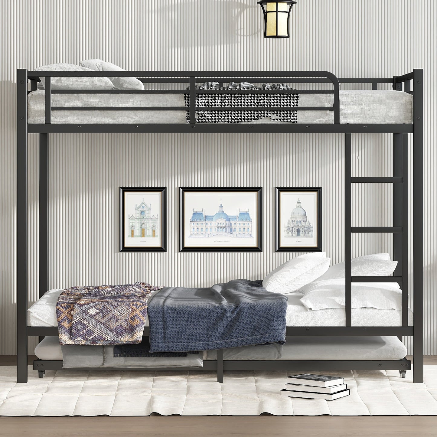 Twin XL over Twin XL Metal Bunk Bed with Twin Size Trundle, Black - 1st Choice Furniture Direct