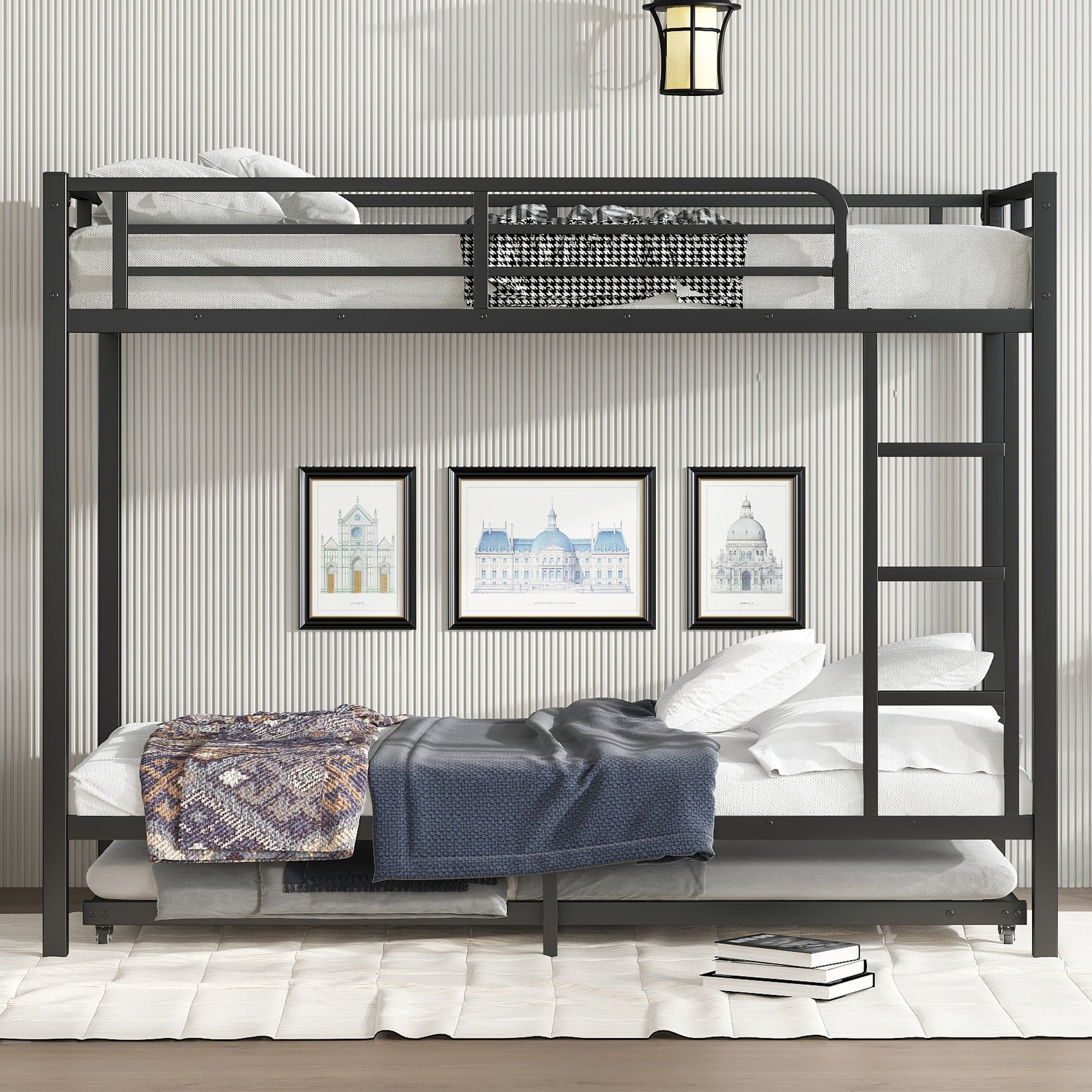 Twin XL over Twin XL Metal Bunk Bed with Twin Size Trundle, Black - 1st Choice Furniture Direct