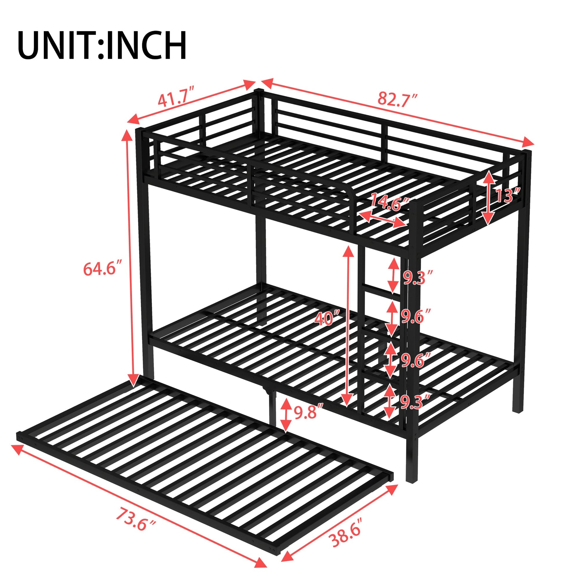 Twin XL over Twin XL Metal Bunk Bed with Twin Size Trundle, Black - 1st Choice Furniture Direct