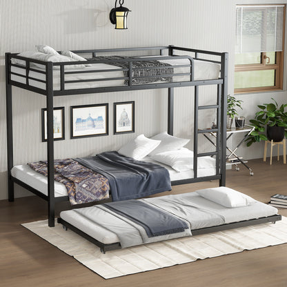 Twin XL over Twin XL Metal Bunk Bed with Twin Size Trundle, Black - 1st Choice Furniture Direct