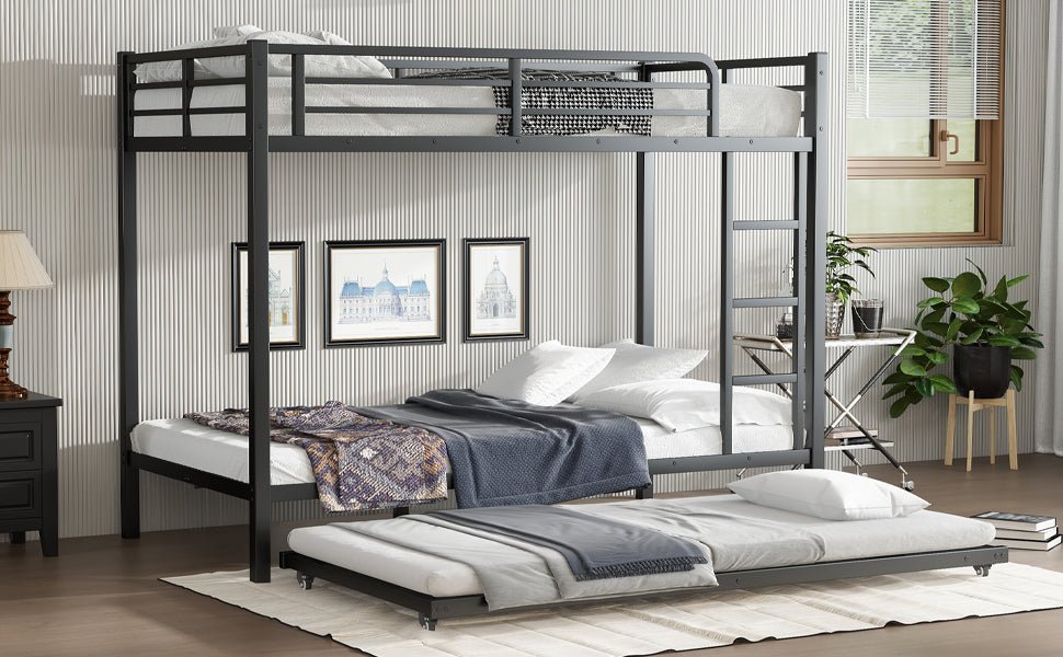 Twin XL over Twin XL Metal Bunk Bed with Twin Size Trundle, Black - 1st Choice Furniture Direct