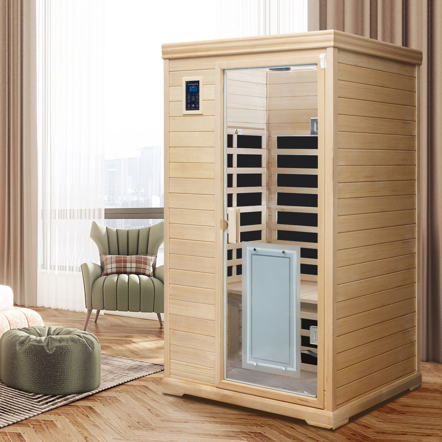 Two - Person Far - Infrared Hemlock Indoor Sauna Room with Bluetooth and LED Lights - 1st Choice Furniture Direct