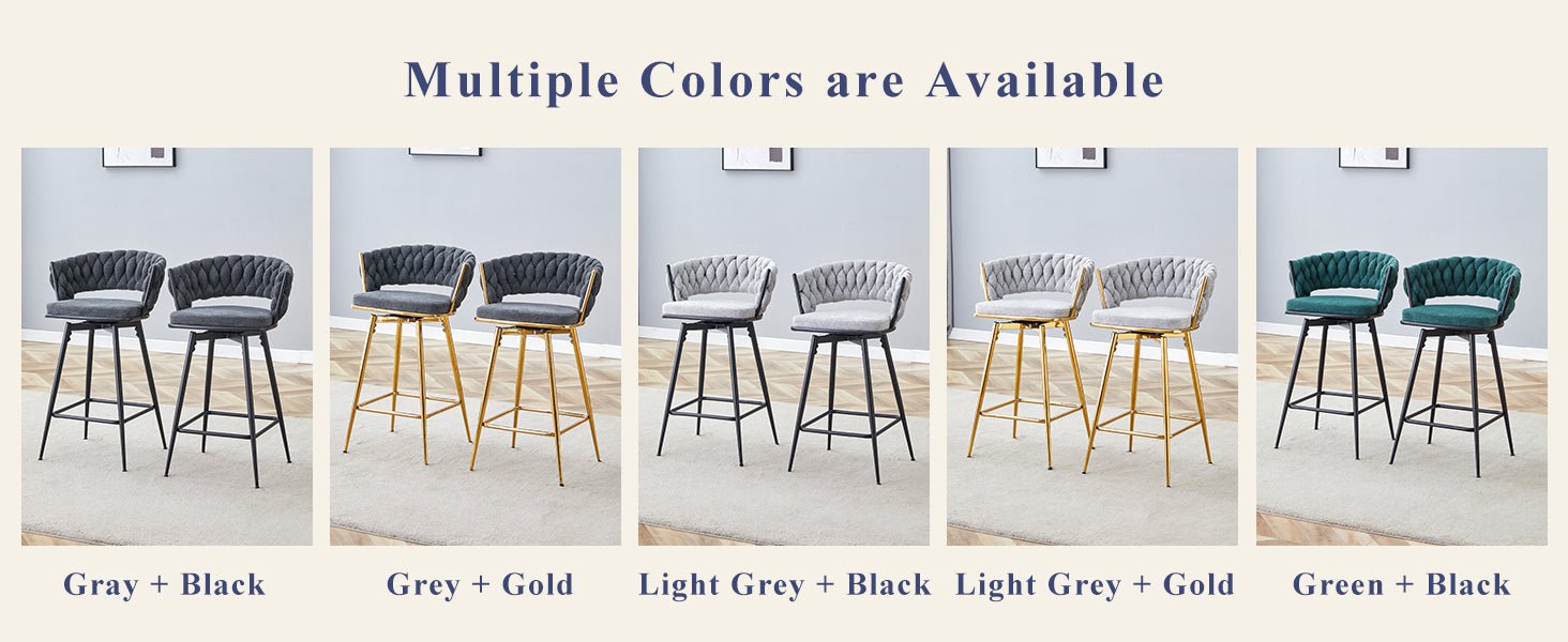 Two sets of swivel bar stools with breathable cotton and linen soft cushions, electroplated metal frames without rust, suitable for restaurant and bar use, as well as for casual seating in living room - 1st Choice Furniture Direct