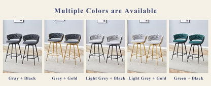 Two sets of swivel bar stools with breathable cotton and linen soft cushions, electroplated metal frames without rust, suitable for restaurant and bar use, as well as for casual seating in living room - 1st Choice Furniture Direct