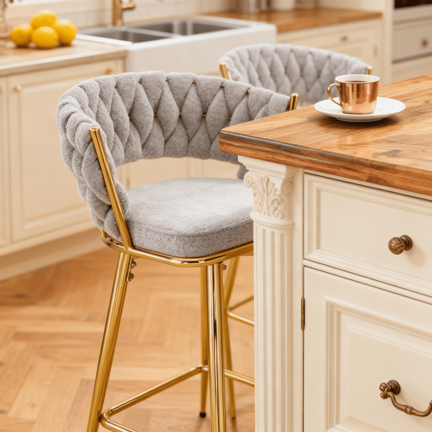 Two sets of swivel bar stools with breathable cotton and linen soft cushions, electroplated metal frames without rust, suitable for restaurant and bar use, as well as for casual seating in living room - 1st Choice Furniture Direct