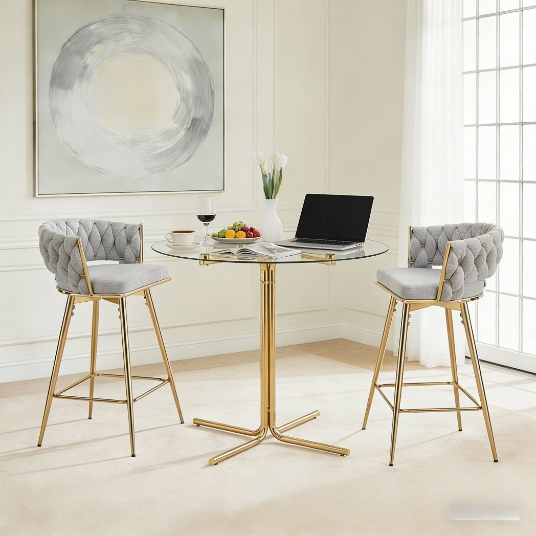 Two sets of swivel bar stools with breathable cotton and linen soft cushions, electroplated metal frames without rust, suitable for restaurant and bar use, as well as for casual seating in living room - 1st Choice Furniture Direct