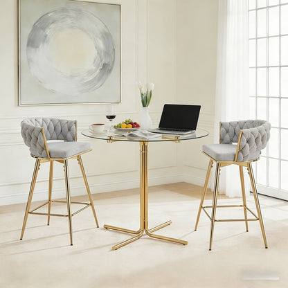 Two sets of swivel bar stools with breathable cotton and linen soft cushions, electroplated metal frames without rust, suitable for restaurant and bar use, as well as for casual seating in living room - 1st Choice Furniture Direct