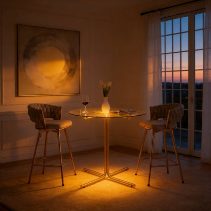 Two sets of swivel bar stools with breathable cotton and linen soft cushions, electroplated metal frames without rust, suitable for restaurant and bar use, as well as for casual seating in living room - 1st Choice Furniture Direct