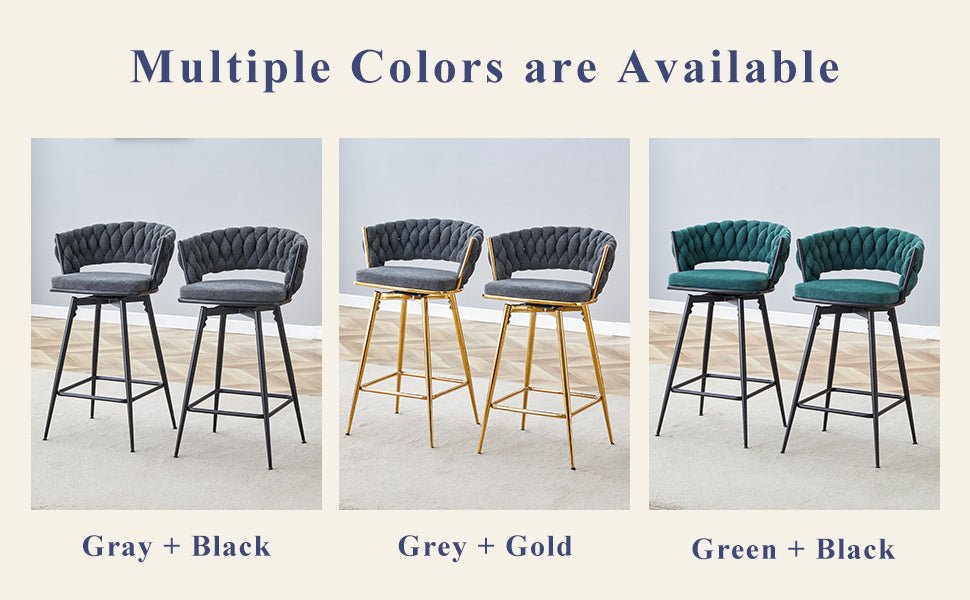 Two sets of swivel bar stools with breathable cotton and linen soft cushions, electroplated metal frames without rust, suitable for restaurant and bar use, as well as for casual seating in living room - 1st Choice Furniture Direct