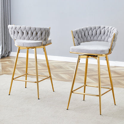 Two sets of swivel bar stools with breathable cotton and linen soft cushions, electroplated metal frames without rust, suitable for restaurant and bar use, as well as for casual seating in living room - 1st Choice Furniture Direct