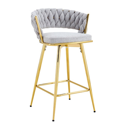 Two sets of swivel bar stools with breathable cotton and linen soft cushions, electroplated metal frames without rust, suitable for restaurant and bar use, as well as for casual seating in living room - 1st Choice Furniture Direct