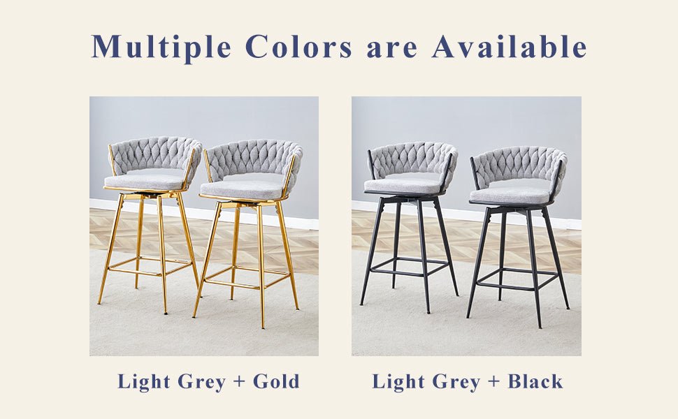 Two sets of swivel bar stools with breathable cotton and linen soft cushions, electroplated metal frames without rust, suitable for restaurant and bar use, as well as for casual seating in living room - 1st Choice Furniture Direct