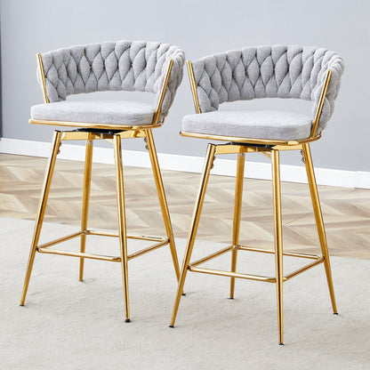 Two sets of swivel bar stools with breathable cotton and linen soft cushions, electroplated metal frames without rust, suitable for restaurant and bar use, as well as for casual seating in living room - 1st Choice Furniture Direct