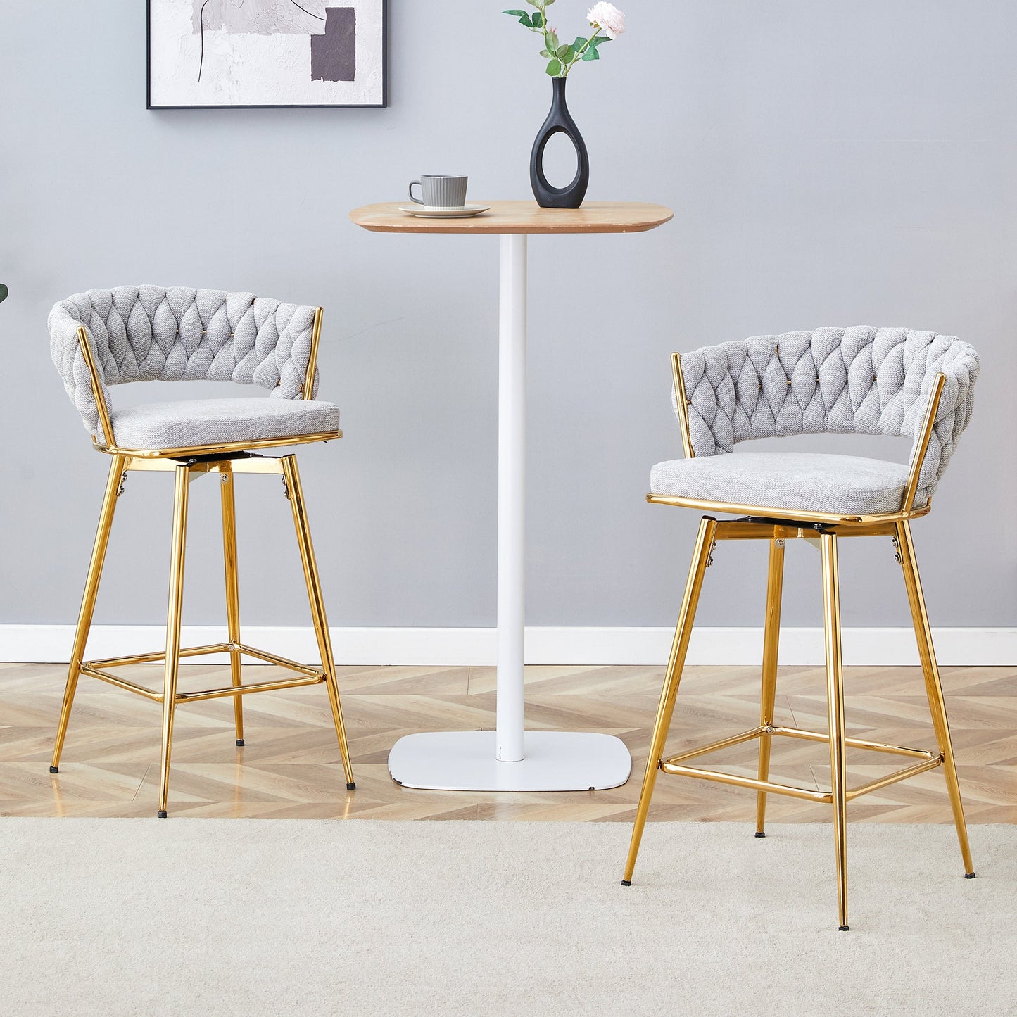 Two sets of swivel bar stools with breathable cotton and linen soft cushions, electroplated metal frames without rust, suitable for restaurant and bar use, as well as for casual seating in living room - 1st Choice Furniture Direct