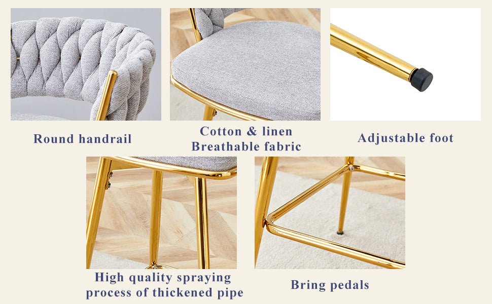 Two sets of swivel bar stools with breathable cotton and linen soft cushions, electroplated metal frames without rust, suitable for restaurant and bar use, as well as for casual seating in living room - 1st Choice Furniture Direct