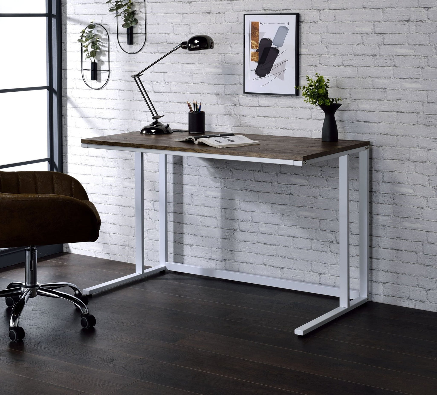 Tyrese Walnut & White Finish Writing Desk W/USB - 1st Choice Furniture Direct