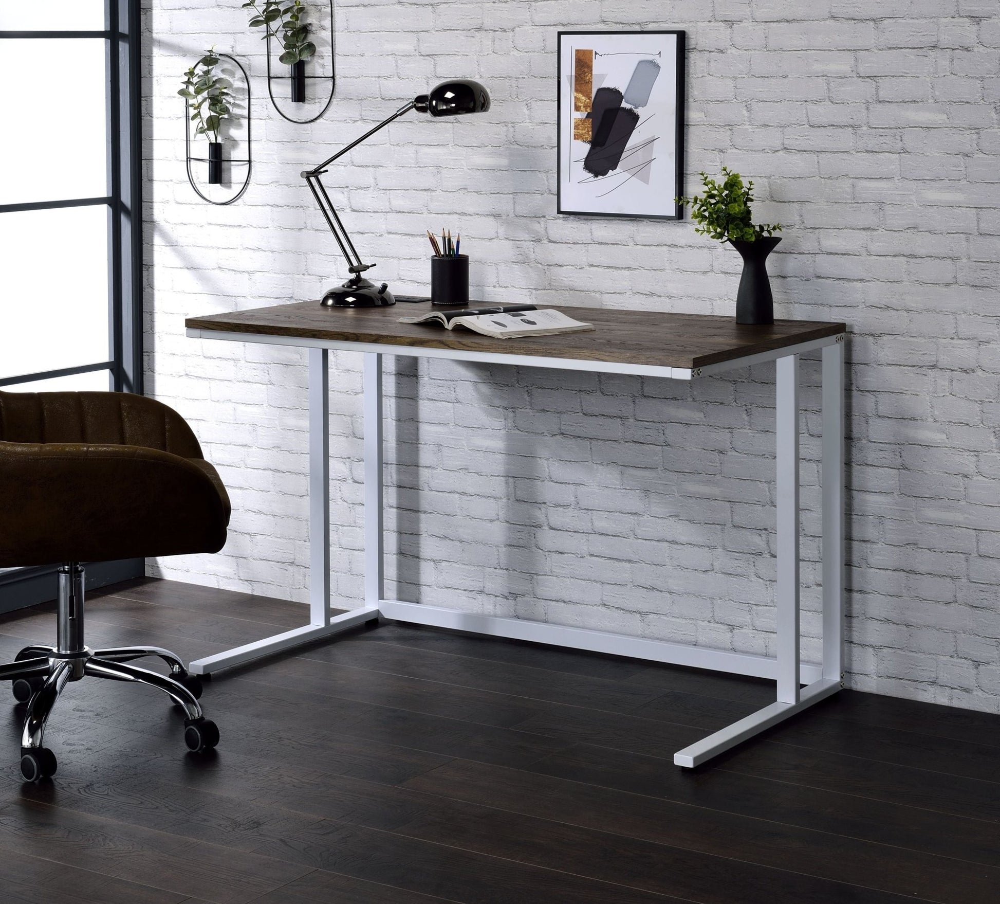 Tyrese Walnut & White Finish Writing Desk W/USB - 1st Choice Furniture Direct
