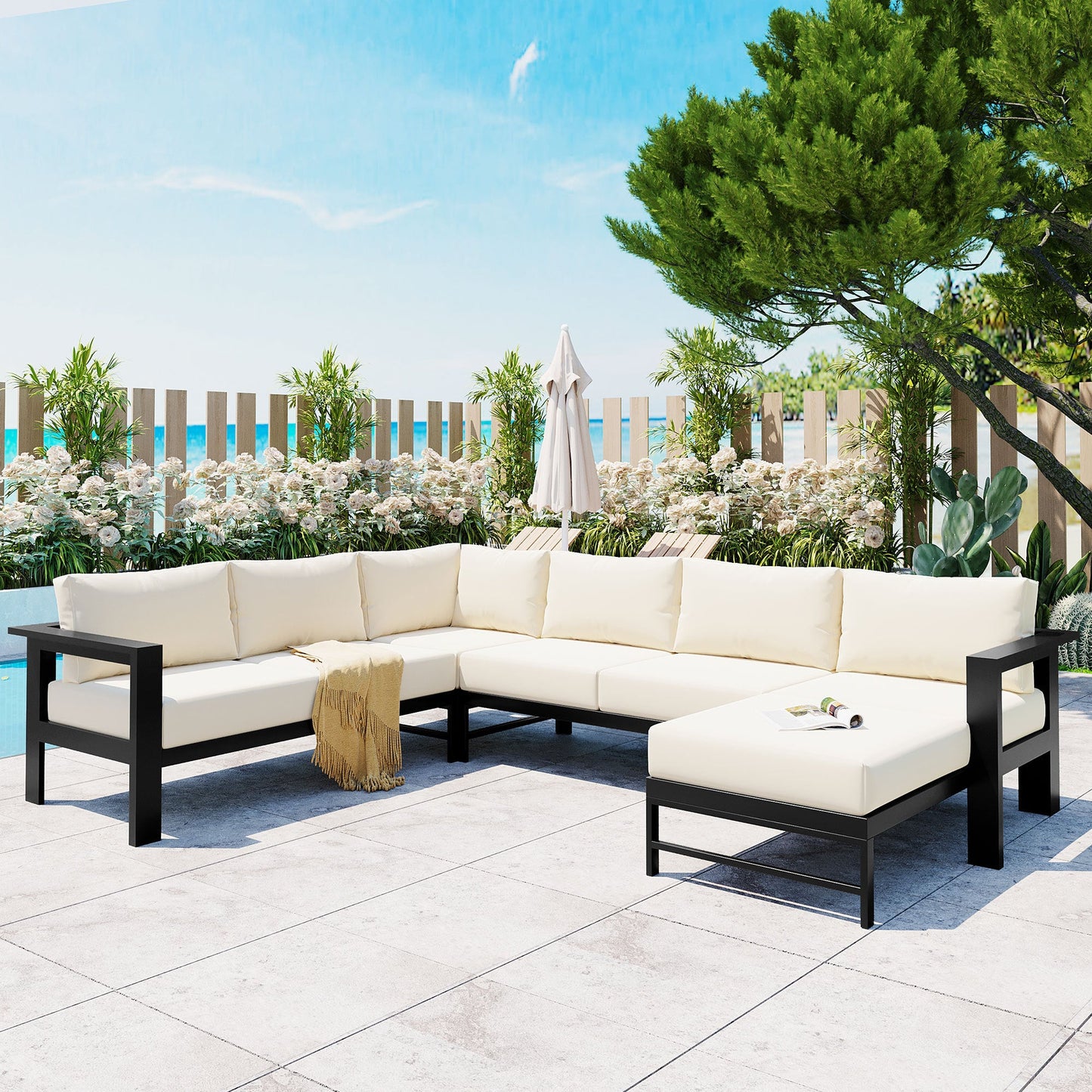 U - shaped multi - person outdoor sofa set, suitable for gardens, backyards, and balconies. - 1st Choice Furniture Direct