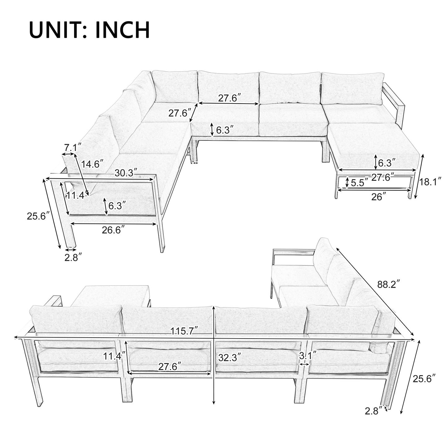 U - shaped multi - person outdoor sofa set, suitable for gardens, backyards, and balconies. - 1st Choice Furniture Direct