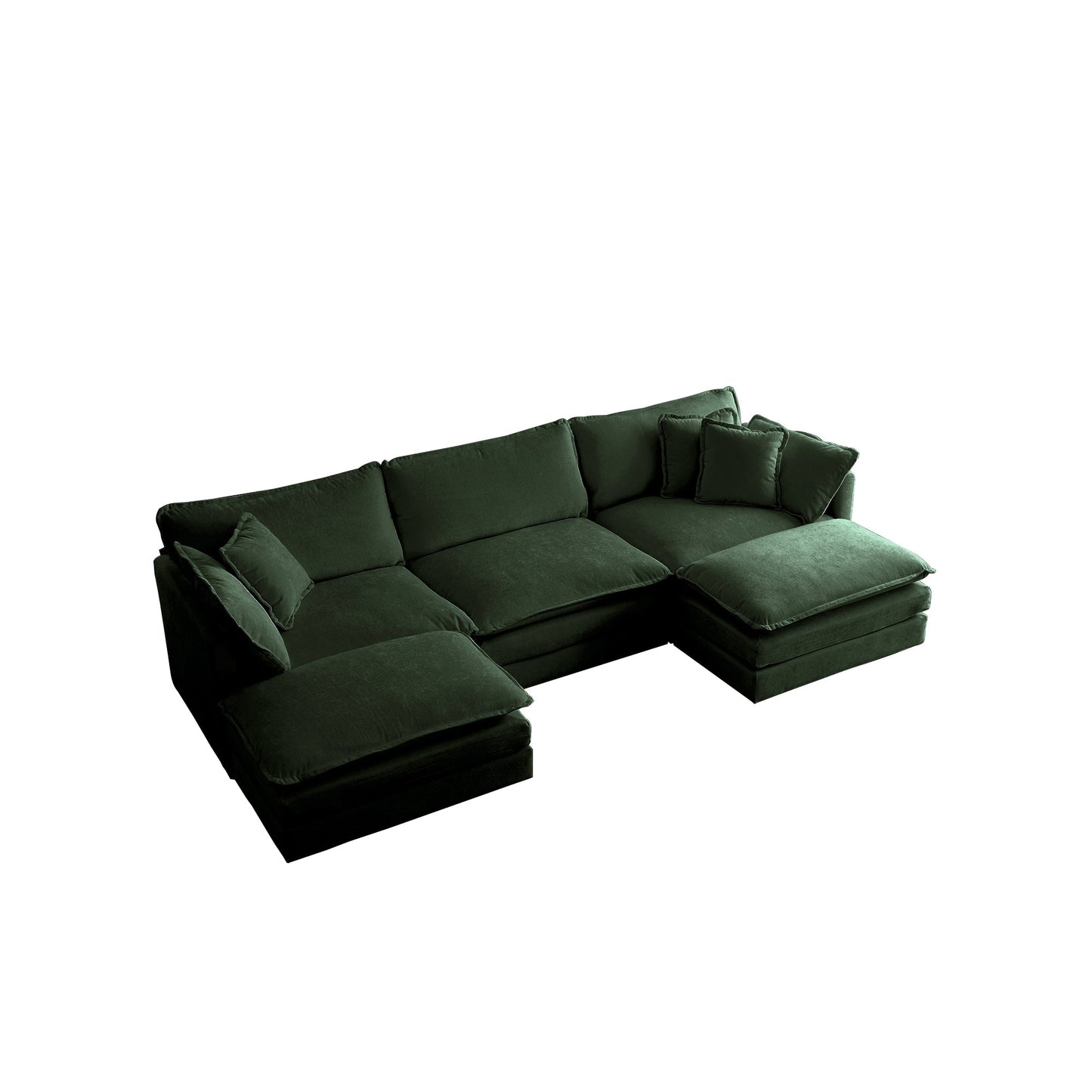 U - Shaped Sectional Sofa w/Reversible Footrest, 5 - Seater Convertible Corner Couch with 2 Ottomans ,Modern Minimalist Soft Sofa & Couch for Living Room , Green Chenille - 1st Choice Furniture Direct