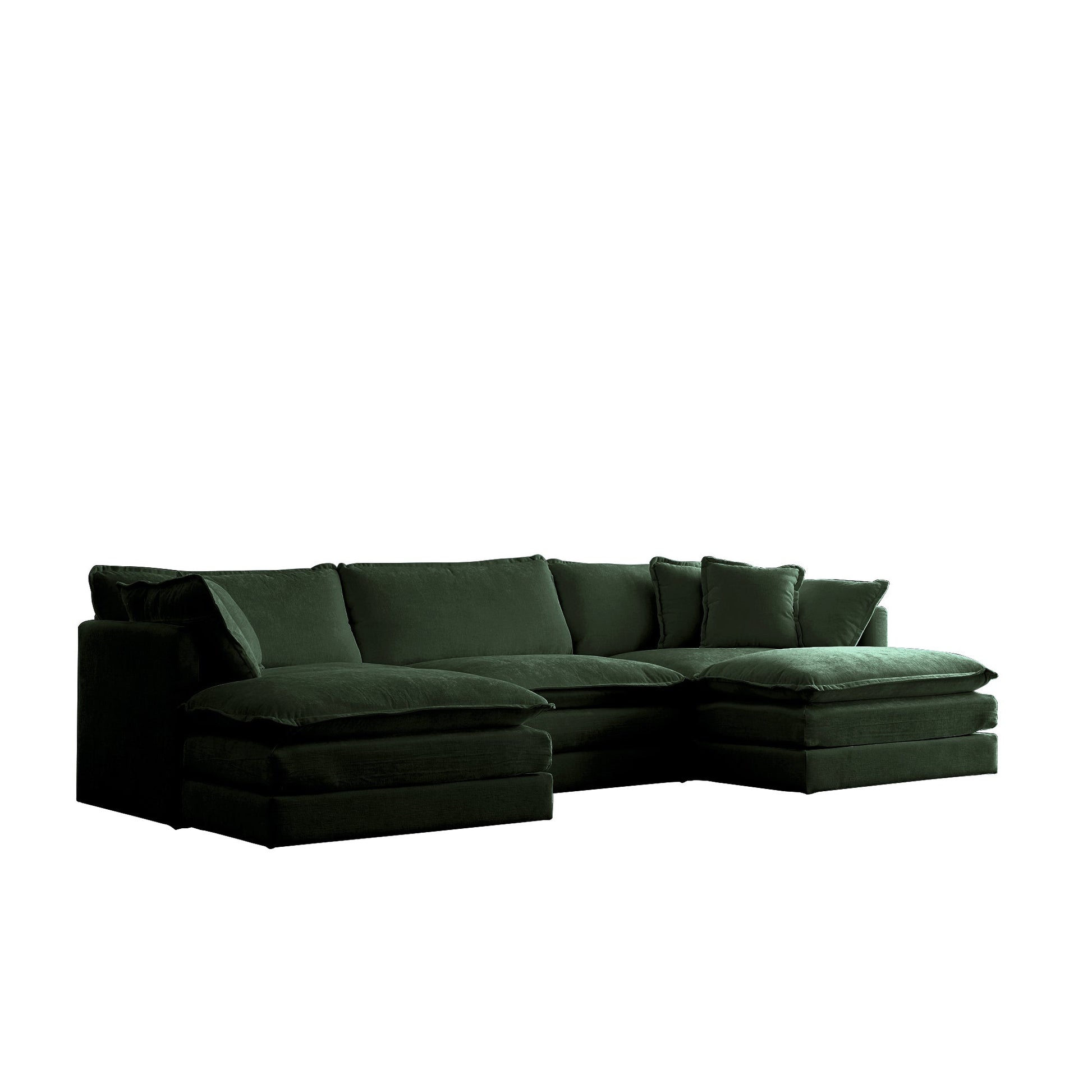 U - Shaped Sectional Sofa w/Reversible Footrest, 5 - Seater Convertible Corner Couch with 2 Ottomans ,Modern Minimalist Soft Sofa & Couch for Living Room , Green Chenille - 1st Choice Furniture Direct