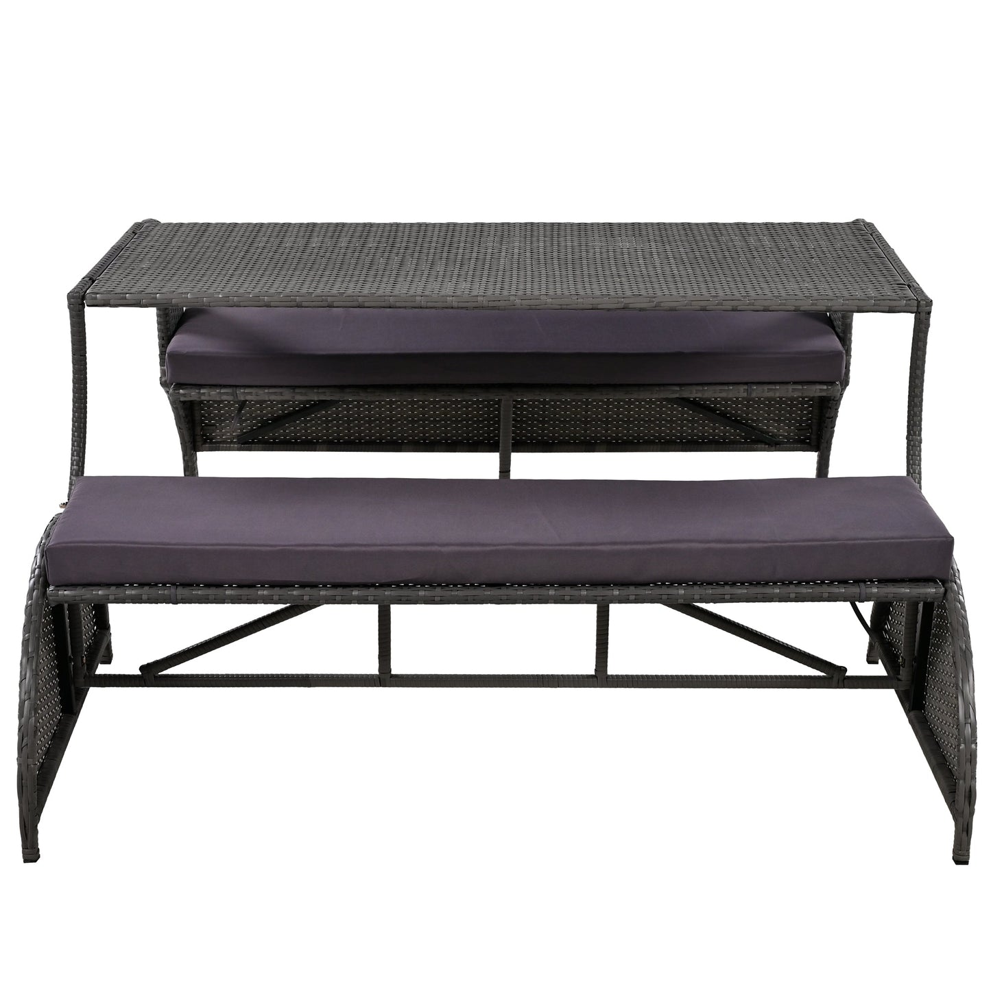 U_STYLE 2 - in - 1 Convertible Picnic Upholstered Bench Table,57.1' Outdoor Loveseat,Portable Picnic Table Couch,Convertible To 4 Seats&1 Table,For Garden,Lawn,Backyard,Porch,Patio - 1st Choice Furniture Direct