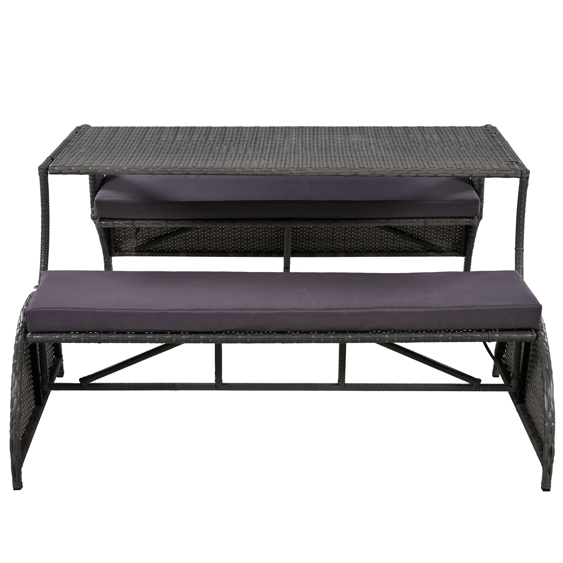 U_STYLE 2 - in - 1 Convertible Picnic Upholstered Bench Table,57.1' Outdoor Loveseat,Portable Picnic Table Couch,Convertible To 4 Seats&1 Table,For Garden,Lawn,Backyard,Porch,Patio - 1st Choice Furniture Direct