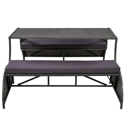 U_STYLE 2 - in - 1 Convertible Picnic Upholstered Bench Table,57.1' Outdoor Loveseat,Portable Picnic Table Couch,Convertible To 4 Seats&1 Table,For Garden,Lawn,Backyard,Porch,Patio - 1st Choice Furniture Direct