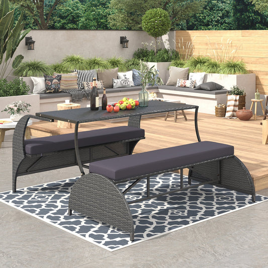 U_STYLE 2 - in - 1 Convertible Picnic Upholstered Bench Table,57.1' Outdoor Loveseat,Portable Picnic Table Couch,Convertible To 4 Seats&1 Table,For Garden,Lawn,Backyard,Porch,Patio - 1st Choice Furniture Direct