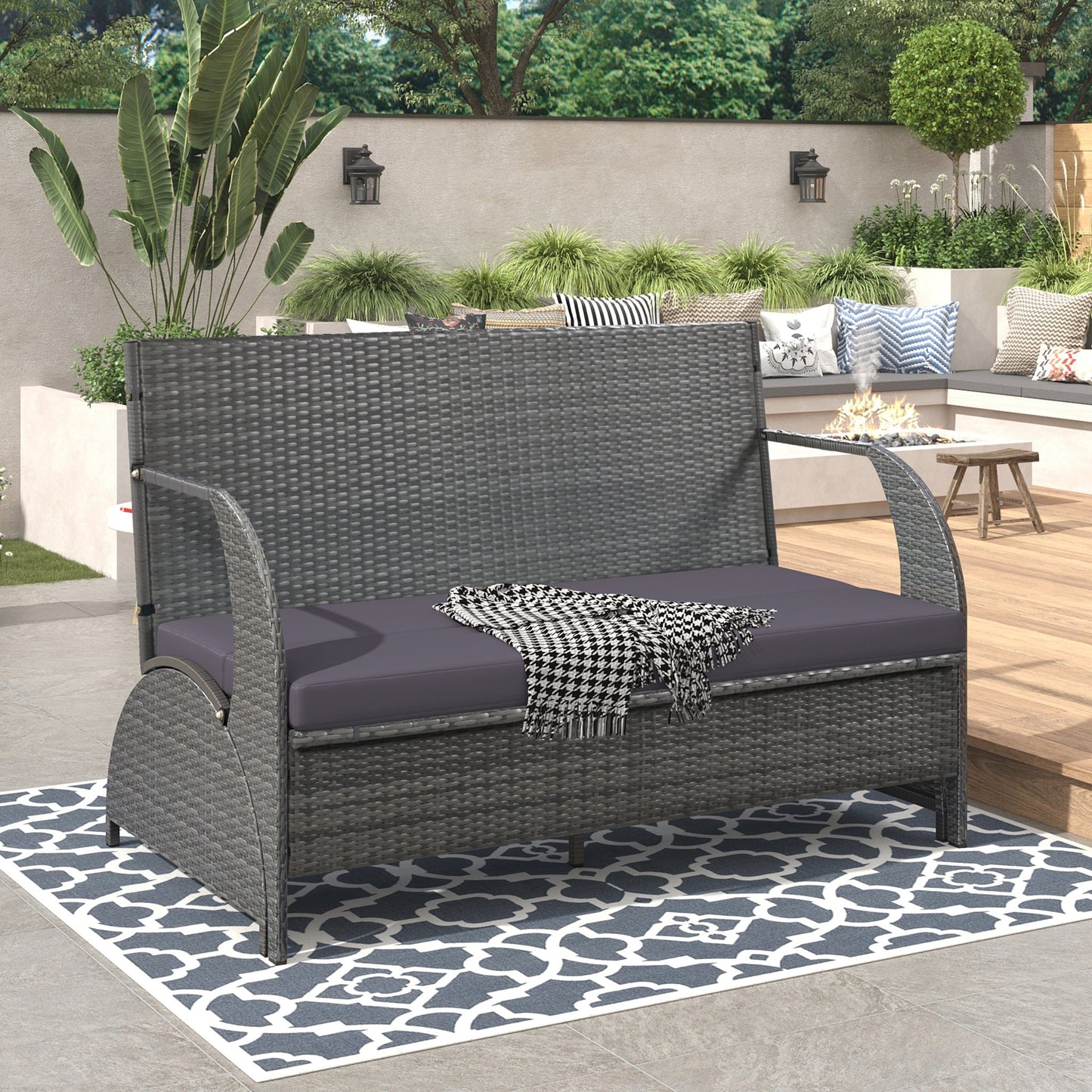 U_STYLE 2 - in - 1 Convertible Picnic Upholstered Bench Table,57.1' Outdoor Loveseat,Portable Picnic Table Couch,Convertible To 4 Seats&1 Table,For Garden,Lawn,Backyard,Porch,Patio - 1st Choice Furniture Direct