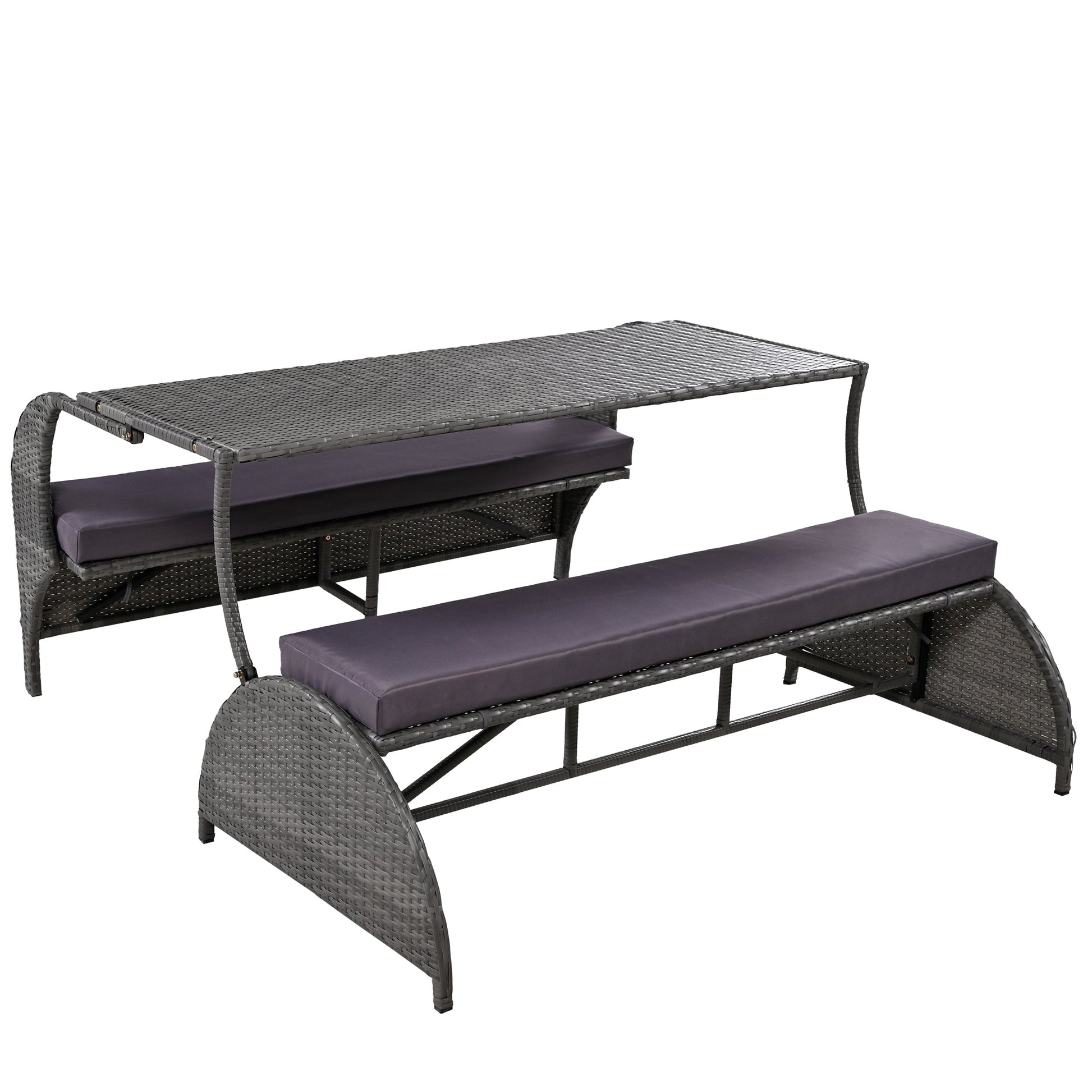 U_STYLE 2 - in - 1 Convertible Picnic Upholstered Bench Table,57.1' Outdoor Loveseat,Portable Picnic Table Couch,Convertible To 4 Seats&1 Table,For Garden,Lawn,Backyard,Porch,Patio - 1st Choice Furniture Direct