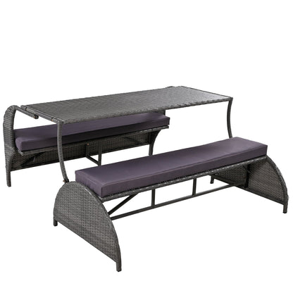 U_STYLE 2 - in - 1 Convertible Picnic Upholstered Bench Table,57.1' Outdoor Loveseat,Portable Picnic Table Couch,Convertible To 4 Seats&1 Table,For Garden,Lawn,Backyard,Porch,Patio - 1st Choice Furniture Direct