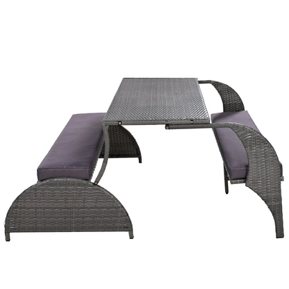 U_STYLE 2 - in - 1 Convertible Picnic Upholstered Bench Table,57.1' Outdoor Loveseat,Portable Picnic Table Couch,Convertible To 4 Seats&1 Table,For Garden,Lawn,Backyard,Porch,Patio - 1st Choice Furniture Direct