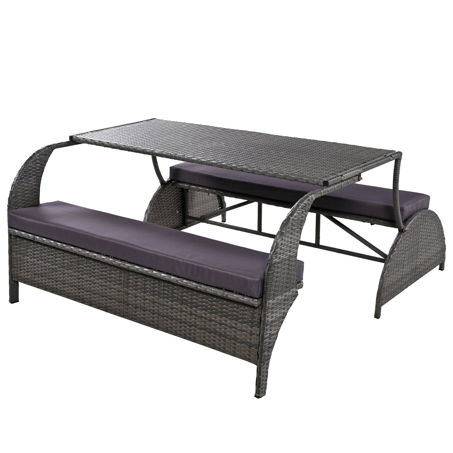 U_STYLE 2 - in - 1 Convertible Picnic Upholstered Bench Table,57.1' Outdoor Loveseat,Portable Picnic Table Couch,Convertible To 4 Seats&1 Table,For Garden,Lawn,Backyard,Porch,Patio - 1st Choice Furniture Direct