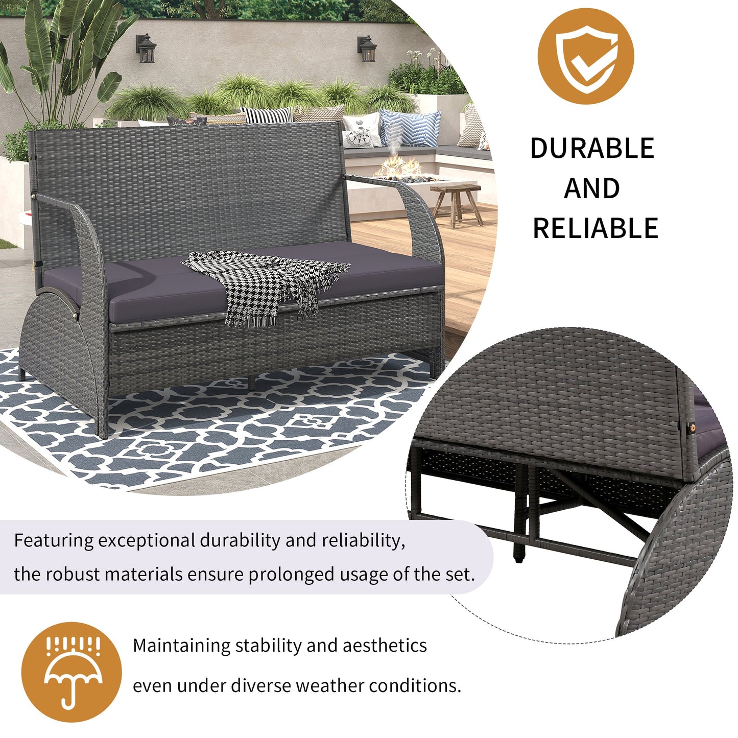 U_STYLE 2 - in - 1 Convertible Picnic Upholstered Bench Table,57.1' Outdoor Loveseat,Portable Picnic Table Couch,Convertible To 4 Seats&1 Table,For Garden,Lawn,Backyard,Porch,Patio - 1st Choice Furniture Direct