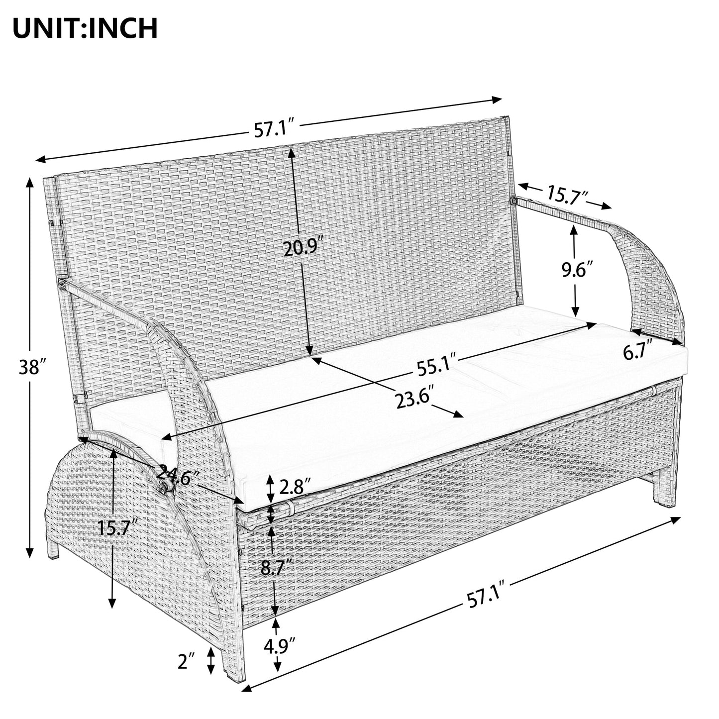 U_STYLE 2 - in - 1 Convertible Picnic Upholstered Bench Table,57.1' Outdoor Loveseat,Portable Picnic Table Couch,Convertible To 4 Seats&1 Table,For Garden,Lawn,Backyard,Porch,Patio - 1st Choice Furniture Direct
