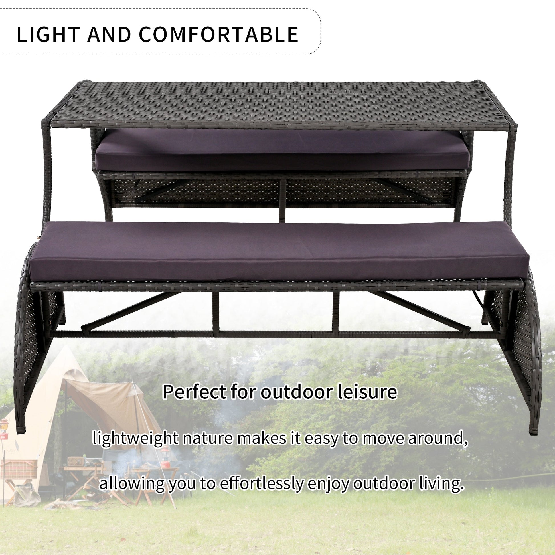 U_STYLE 2 - in - 1 Convertible Picnic Upholstered Bench Table,57.1' Outdoor Loveseat,Portable Picnic Table Couch,Convertible To 4 Seats&1 Table,For Garden,Lawn,Backyard,Porch,Patio - 1st Choice Furniture Direct
