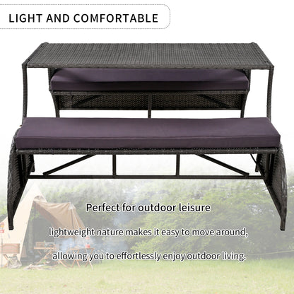 U_STYLE 2 - in - 1 Convertible Picnic Upholstered Bench Table,57.1' Outdoor Loveseat,Portable Picnic Table Couch,Convertible To 4 Seats&1 Table,For Garden,Lawn,Backyard,Porch,Patio - 1st Choice Furniture Direct