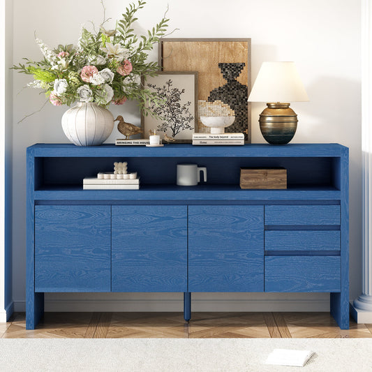 U_Style 60' 3 - Door Sideboard with 3 Drawers - Modern Solid Ash Veneer MDF Sideboard, Semi - Open Shelf & Center Semi - Circular Cutout in Back Panel, Large Storage Cabinet for Living Room, Hallway, Dining - 1st Choice Furniture Direct