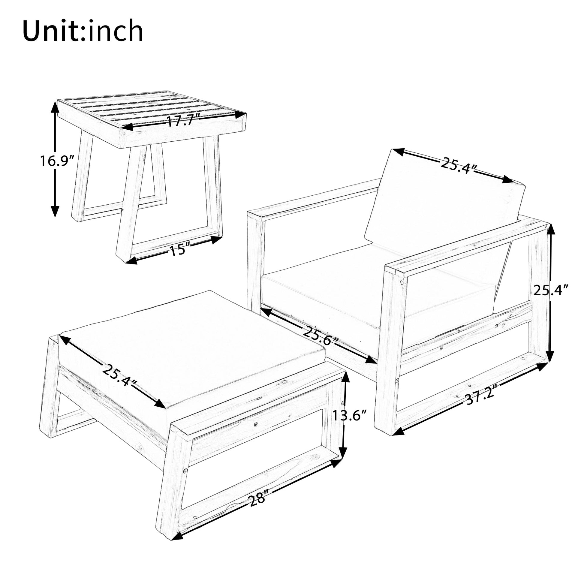U_STYLE Acacia Wood Outdoor Lounge Set - Chair and Ottoman with Removable Cushions, All - Weather Outdoor Chaise Lounge/Daybed, Perfect for Patios, Balconies, and Gardens - 1st Choice Furniture Direct