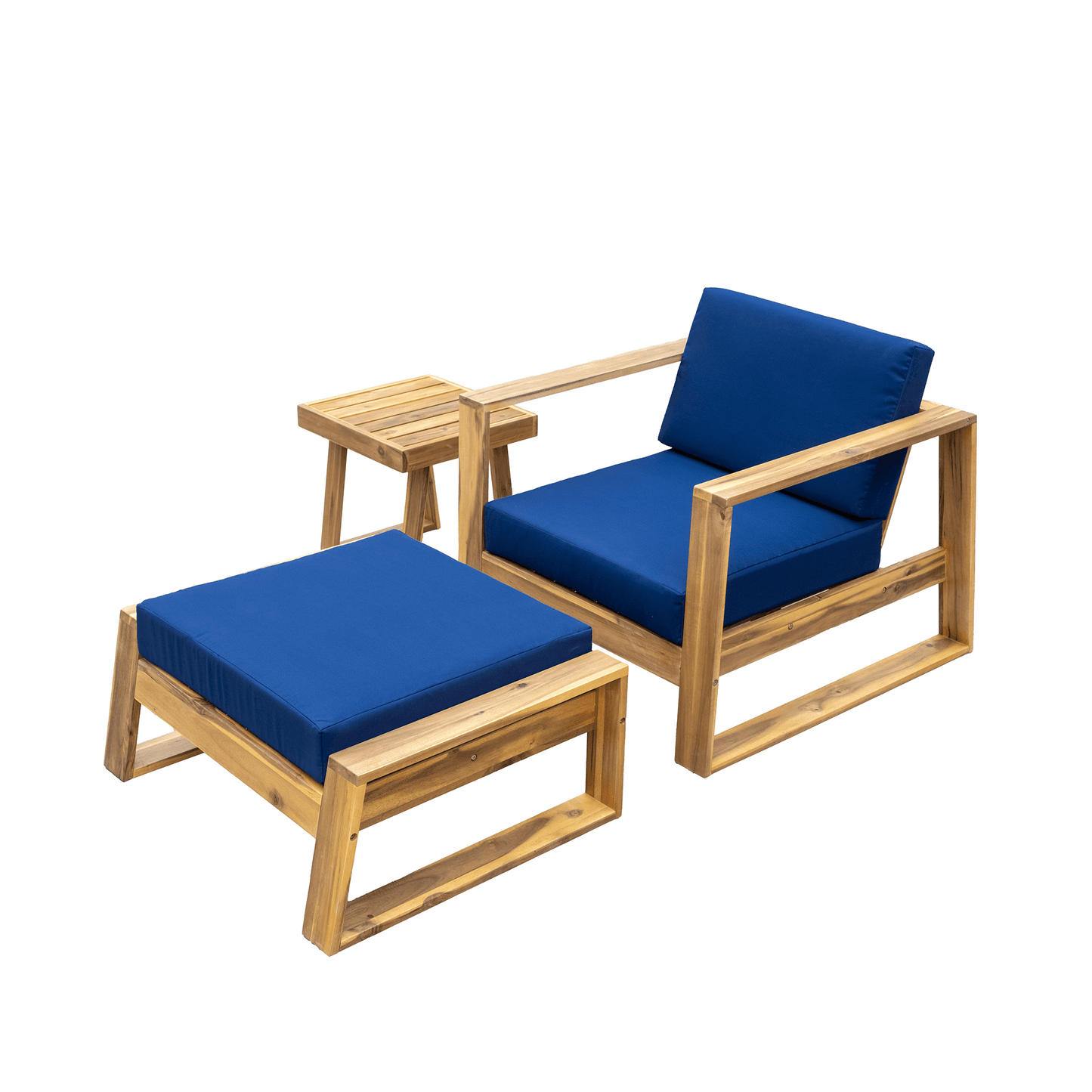 U_STYLE Acacia Wood Outdoor Lounge Set - Chair and Ottoman with Removable Cushions, All - Weather Outdoor Chaise Lounge/Daybed, Perfect for Patios, Balconies, and Gardens - 1st Choice Furniture Direct