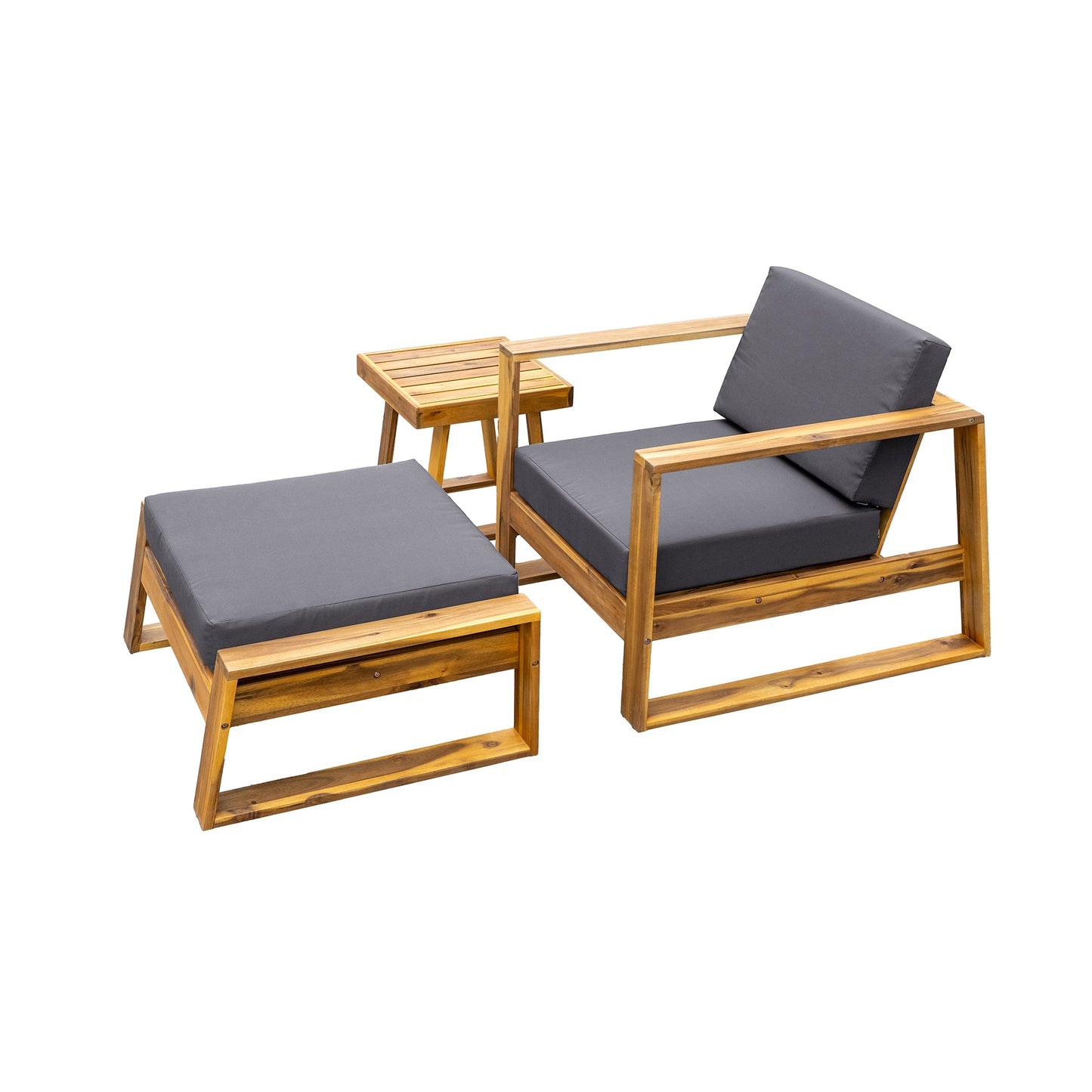 U_STYLE Acacia Wood Outdoor Lounge Set - Chair and Ottoman with Removable Cushions, All - Weather Outdoor Chaise Lounge/Daybed, Perfect for Patios, Balconies, and Gardens - 1st Choice Furniture Direct