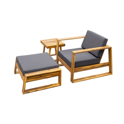 U_STYLE Acacia Wood Outdoor Lounge Set - Chair and Ottoman with Removable Cushions, All - Weather Outdoor Chaise Lounge/Daybed, Perfect for Patios, Balconies, and Gardens - 1st Choice Furniture Direct