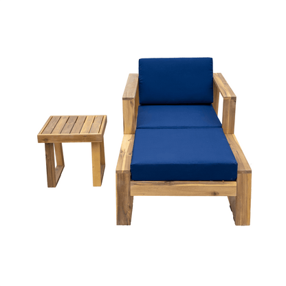 U_STYLE Acacia Wood Outdoor Lounge Set - Chair and Ottoman with Removable Cushions, All - Weather Outdoor Chaise Lounge/Daybed, Perfect for Patios, Balconies, and Gardens - 1st Choice Furniture Direct
