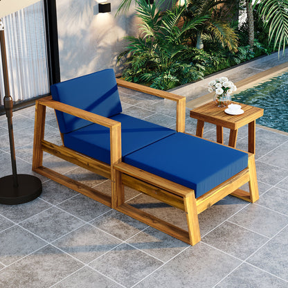 U_STYLE Acacia Wood Outdoor Lounge Set - Chair and Ottoman with Removable Cushions, All - Weather Outdoor Chaise Lounge/Daybed, Perfect for Patios, Balconies, and Gardens - 1st Choice Furniture Direct