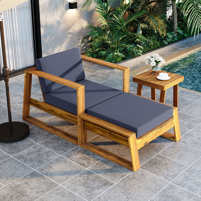 U_STYLE Acacia Wood Outdoor Lounge Set - Chair and Ottoman with Removable Cushions, All - Weather Outdoor Chaise Lounge/Daybed, Perfect for Patios, Balconies, and Gardens - 1st Choice Furniture Direct