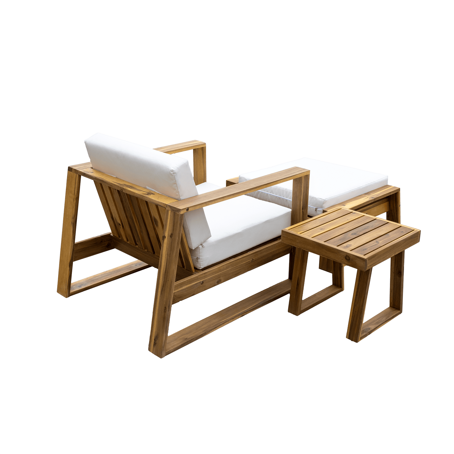 U_STYLE Acacia Wood Outdoor Lounge Set - Chair and Ottoman with Removable Cushions, All - Weather Outdoor Chaise Lounge/Daybed, Perfect for Patios, Balconies, and Gardens - 1st Choice Furniture Direct
