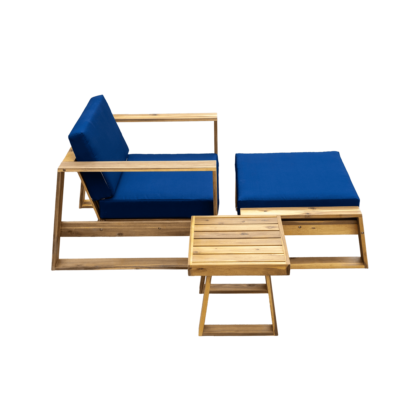 U_STYLE Acacia Wood Outdoor Lounge Set - Chair and Ottoman with Removable Cushions, All - Weather Outdoor Chaise Lounge/Daybed, Perfect for Patios, Balconies, and Gardens - 1st Choice Furniture Direct